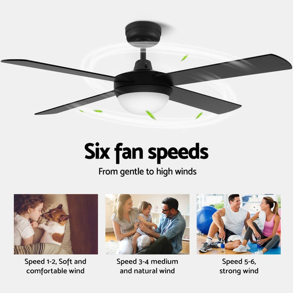 Devanti 52'' Ceiling Fan AC Motor w/Light w/Remote - Black