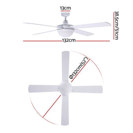 Devanti 52'' Ceiling Fan AC Motor w/Light w/Remote - White - 0