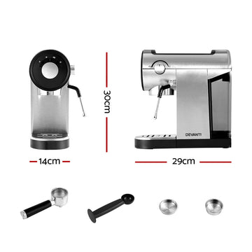 Devanti 20 Bar Coffee Machine Espresso Cafe Maker - 0