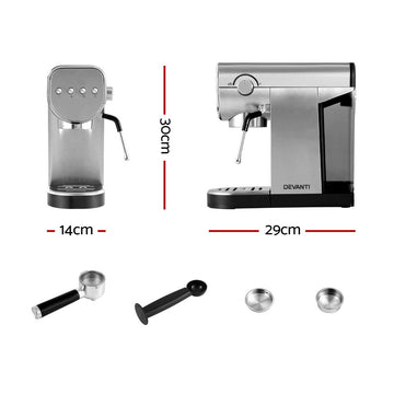 Devanti 20 Bar Coffee Machine Espresso Cafe Maker - 0