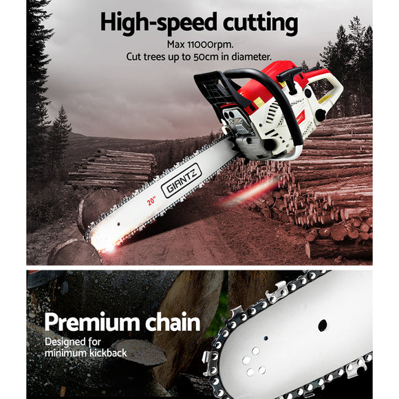 Giantz 58cc Petrol Chainsaw 20 Inch Bar Chain Saw Tree Pruner 2 Stroke E-Start