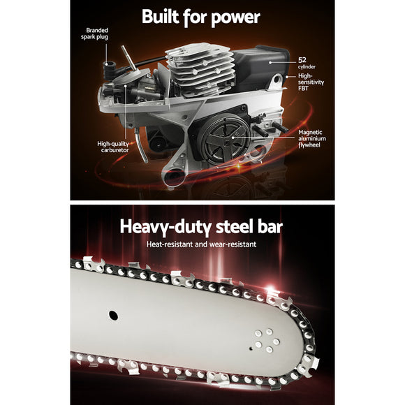 Giantz Chainsaw Petrol 92CC 24" Bar Commercial E-Start Pruning Chain Saw