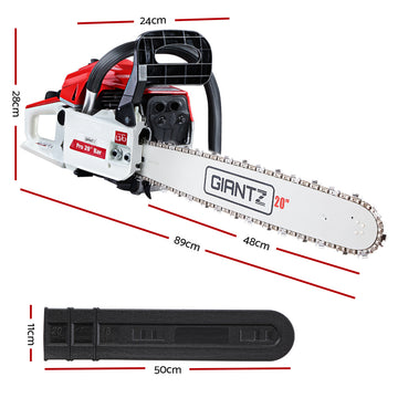 Giantz Chainsaw Petrol 58CC 20" Bar Commercial E-Start Pruning Chain Saw White - 0