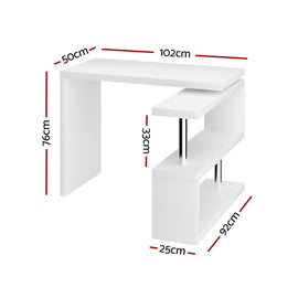 Artiss Computer Desk L-Shape Bookshelf White - 0