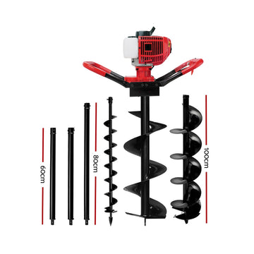 Giantz Petrol Post Hole Digger Extension Auger Bits Kit - 0
