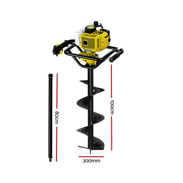 Giantz Post Hole Digger 300mm Petrol Drill Auger Extension Bits - 0