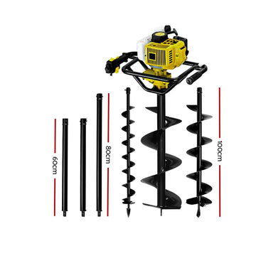 Giantz Post Hole Digger Petrol Drill Auger Extension Bits - 0