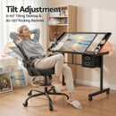 Artiss Drawing Table with Ergonomic Office Chair, Drafting Tables with Tempered Glass Desktop, Removable Drawers, Drafting Stool with Height Adjustable for Artwork Painting Studio-5