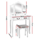 Artiss Dressing Table Stool Set Foldable Mirror White-4