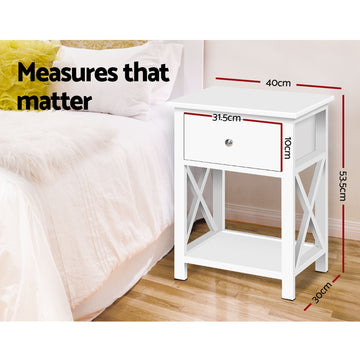 Artiss 2 X Bedside Table 1 Drawer with Shelf - EMMA White - 0