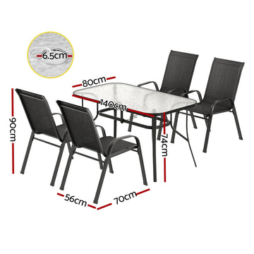 Gardeon 5PC Outdoor Dining Set Table and Chairs Patio Furniture Bistro Set Garden Black - 0