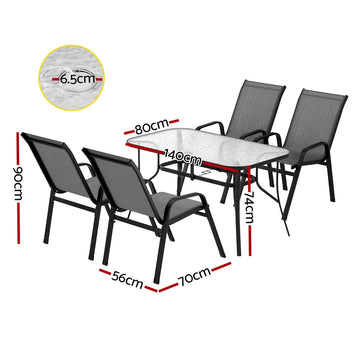 Gardeon 5PC Outdoor Dining Set Table and Chairs Patio Furniture Bistro Set Garden Grey - 0