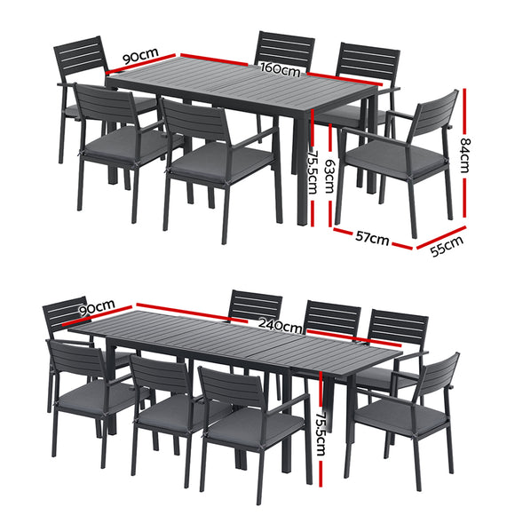 Gardeon Outdoor Dining Set 9PCS Aluminum Extendable Table Chairs Patio Furniture