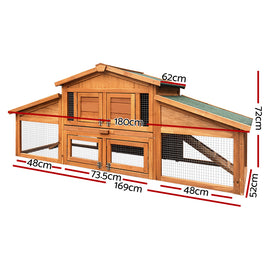 i.Pet Chicken Coop Rabbit Hutch 169cm x 52cm x 72cm Large Chicken Coop Wooden House Run Cage - 0