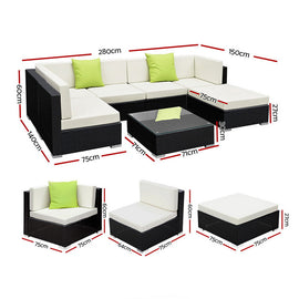 Gardeon 7-Piece Outdoor Sofa Set Wicker Couch Lounge Setting Cover - 0