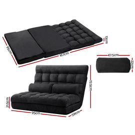 Artiss Lounge Sofa Bed 2-seater Charcoal Suede - 0