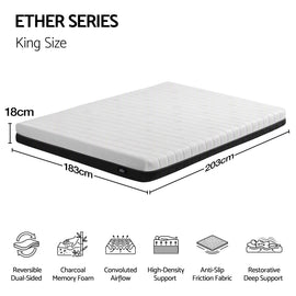 Giselle 18cm King Memory Foam Mattress Dual Feel Reversible Charcoal Foam - 0