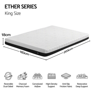 Giselle 18cm King Memory Foam Mattress Dual Feel Reversible Charcoal Foam - 0