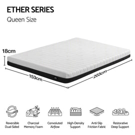 Giselle 18cm Queen Memory Foam Mattress Dual Feel Reversible Charcoal Foam - 0