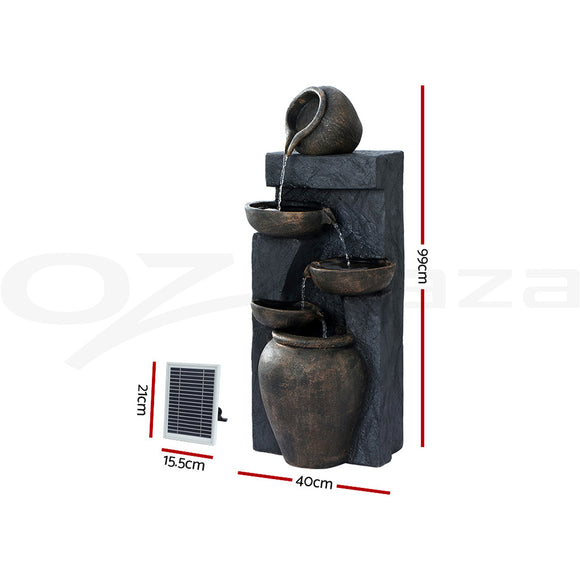 Gardeon Solar Water Feature Cascading Fountain 5 Tiered Bowl Bird Bath 99CM