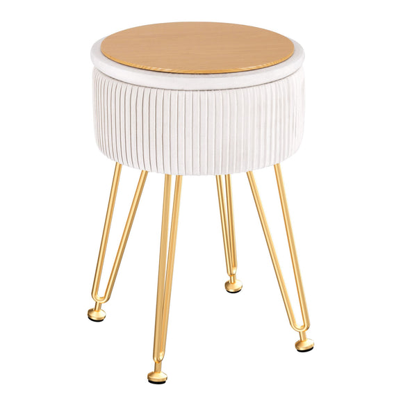 Artiss Ottoman Storage Foot Stool Vanity Velvet Round White