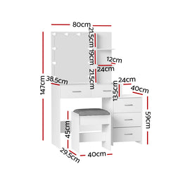 Artiss Dressing Table Set Stool 10 LED Bulbs White Dale - 0