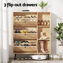 Artiss Shoe Rack Cabinet 3 Flip-out Drawers Pine-6