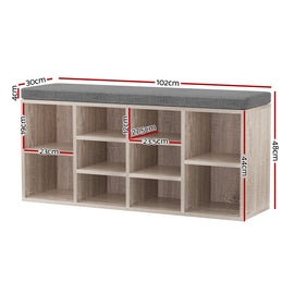 Artiss Shoe Rack Cabinet Shoe Bench Fabric Seat Pine BOA - 0