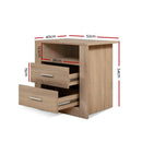 Artiss Bedside Table 2 Drawers with Shelf - TARA Oak-2
