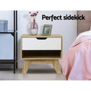 Artiss Bedside Table 1 Drawer with Shelf - IKER White & Oak-3