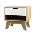 Artiss Bedside Table 1 Drawer with Shelf - IKER White & Oak-1