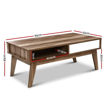 Artiss Coffee Table 2 Drawers Walnut Serena - 0