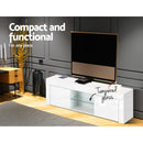 Artiss 130cm High Gloss TV Stand Entertainment Unit Storage Cabinet Tempered Glass Shelf White-7