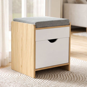 Artiss Storage Ottoman with Drawer 100kg Capacity Footrest Cushion Oak