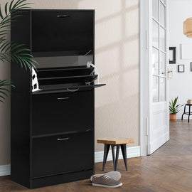 Artiss Shoe Rack Cabinet 60 Pairs 4 Doors - Black