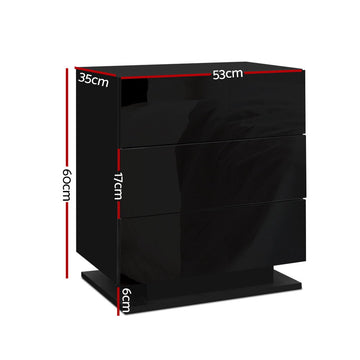 Artiss Bedside Table LED 3 Drawers - MORI Black - 0