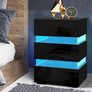 Artiss Bedside Table LED 3 Drawers - LUMI Black-7