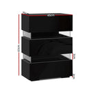 Artiss Bedside Table LED 3 Drawers - LUMI Black-2
