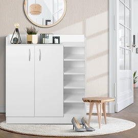 Artiss Shoe Rack Cabinet 21 Pairs Adjustable Shelves White Clair