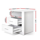 Artiss Bedside Table 2 Drawers with Shelf - TARA White-2