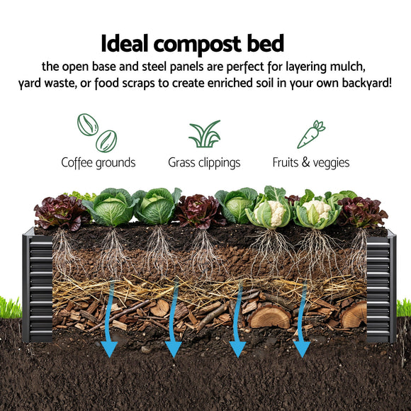 Green Fingers 2-in-1 Raised Garden Bed Kit, 240cm/120cm| 77cm Extra Deep Ergonomic Planter Box | Protect Your Back | Galvanised Steel Vegetable Flower Pot for Outdoor Garden | Includes Gloves & Pegs