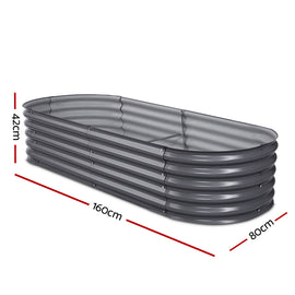 Green Fingers Garden Bed 160X80X42cm Oval Planter Box Raised Container Galvanised - 0