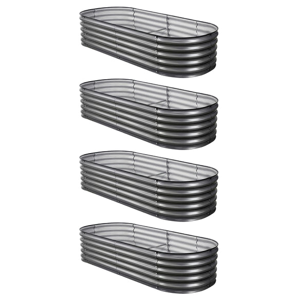 Green Fingers 4 Pcs Raised Garden Bed Kit Oval Galvanized Steel Planter Boxes 160x80x42cm, Heavy Duty Metal Elevated Garden Bed for Vegetables Flowers Herbs, with Safety Edging, Gloves & Pegs Included