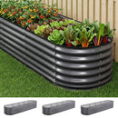 Green Fingers 3 Pcs Raised Garden Bed Kit Oval Galvanized Steel Planter Boxes 320x80x56cm, Heavy Duty Metal Elevated Garden Bed for Vegetables Flowers Herbs, with Safety Edging, Gloves & Pegs Included-1