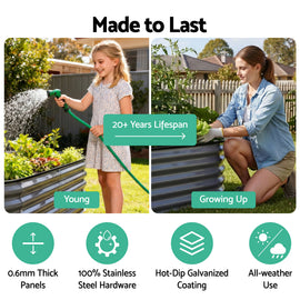 Green Fingers 4 Pcs Raised Garden Bed Kit Oval Galvanized Steel Planter Boxes 320x80x56cm, Heavy Duty Metal Elevated Garden Bed for Vegetables Flowers Herbs, with Safety Edging, Gloves & Pegs Included - 0