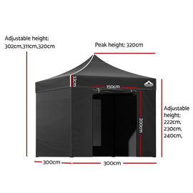 Instahut Gazebo 3x3 Pop Up Marquee Folding Tent Wedding Gazebos Camping Outdoor Shade Canopy Black - 0