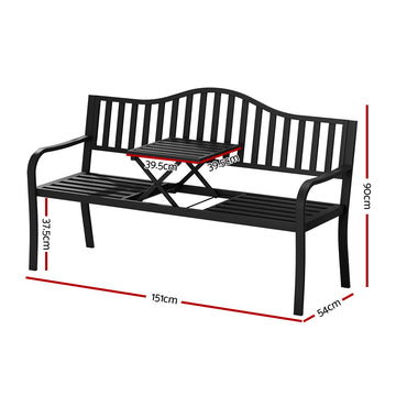 Gardeon Outdoor Garden Bench Seat Loveseat Steel Foldable Table Patio Furniture Black - 0