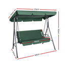 Gardeon Outdoor Swing Chair Garden Chair Bench Furniture Canopy 3 Seater Green-2
