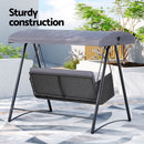 Gardeon Outdoor Swing Chair Garden Bench Furniture Canopy 3 Seater Rattan Grey-6