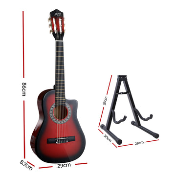 Alpha 34 Inch Classical Guitar Wooden Body Nylon String w/ Stand Beignner Red - 0